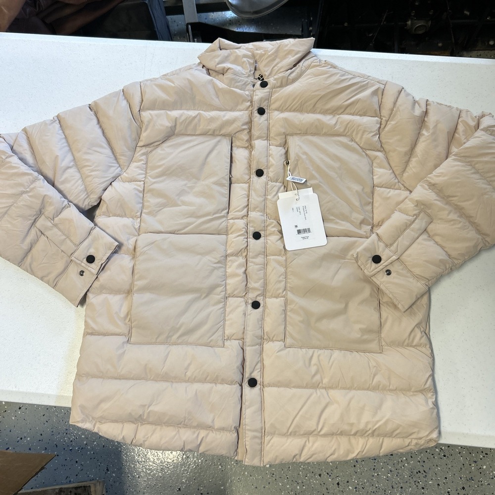 Obermeyer Explorer Down Shirt Men Large Puffer Jacket Cement Tan 24100 NEW